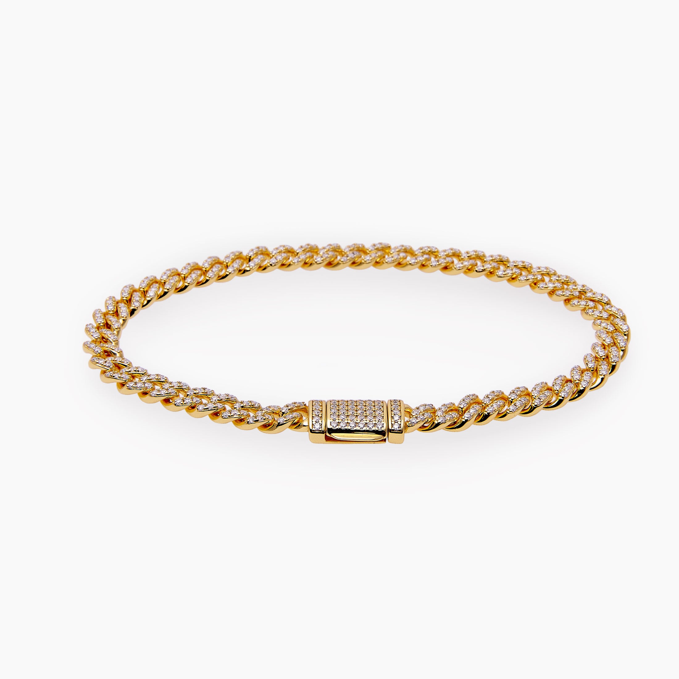 S925 Moissanite Cuban Bracelet Gold